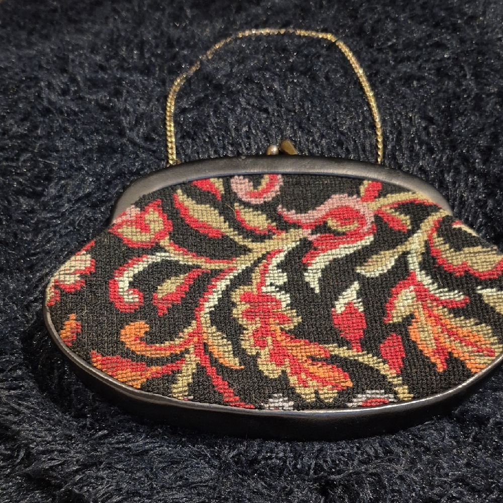 Elegant Black and Red Floral Embroidered Purse